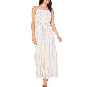 NEW Raga Zaylee Womens Metallic Embroided Halter Dress Size Small Boho Cottage